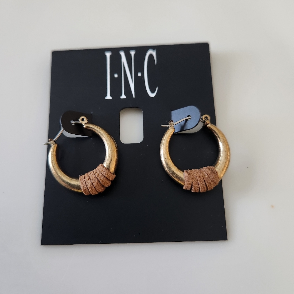 INC Copper tone and Leather hoop Earrings